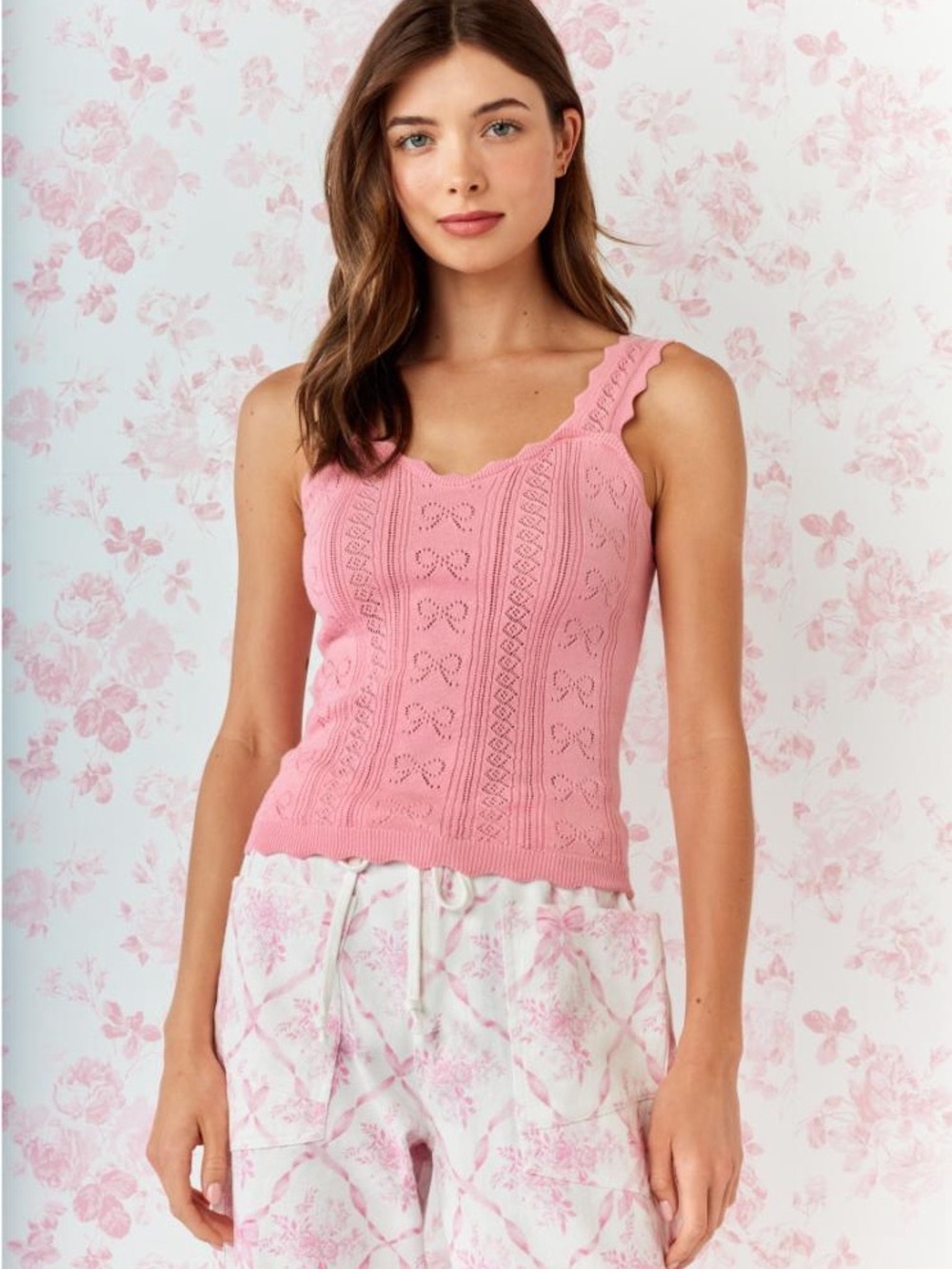 🆕💖Rareraw Pink Bow Pointelle Tank - Picture 3 of 9